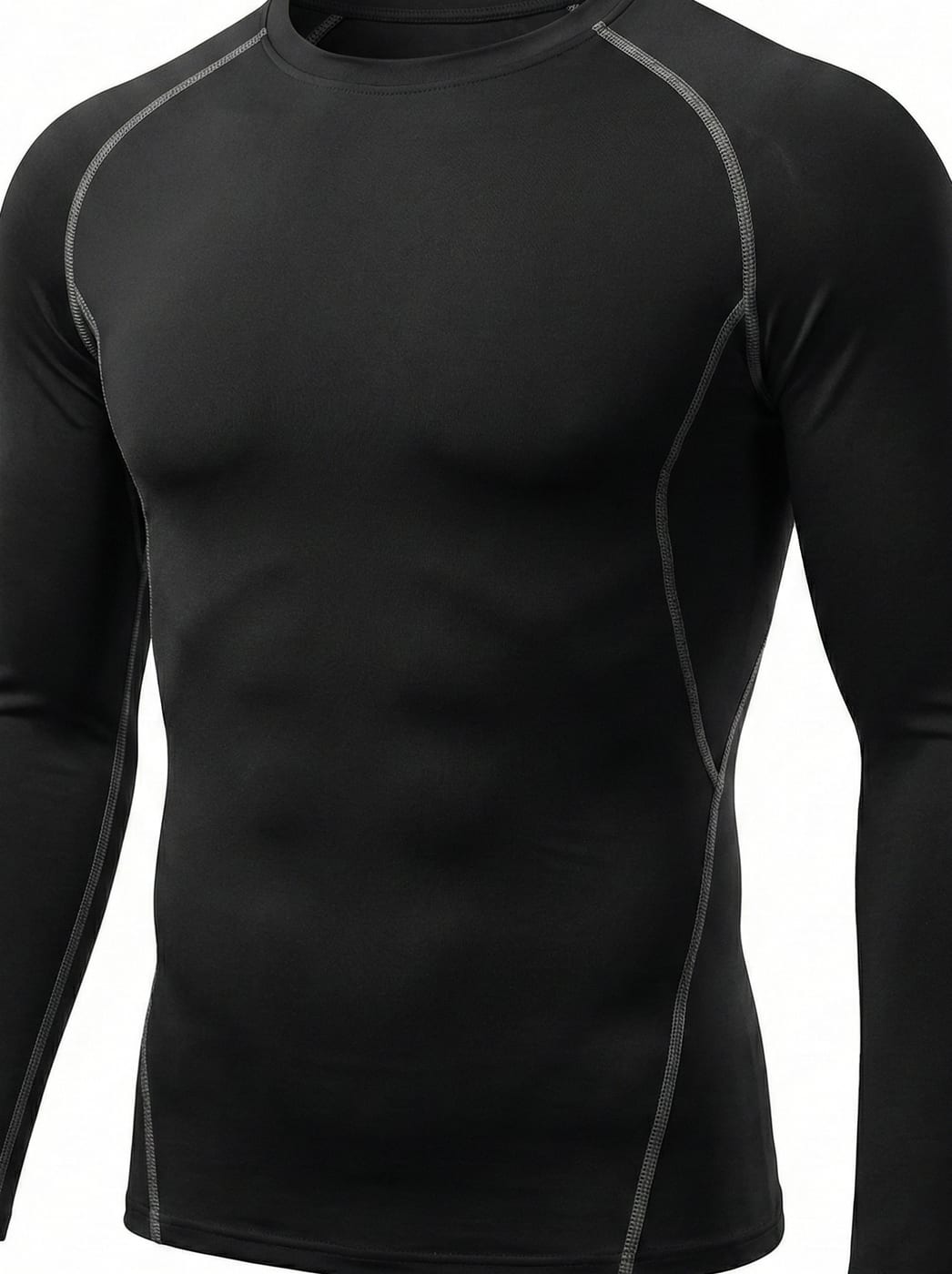 Black compression long-sleeve base layer with flatlock seams
