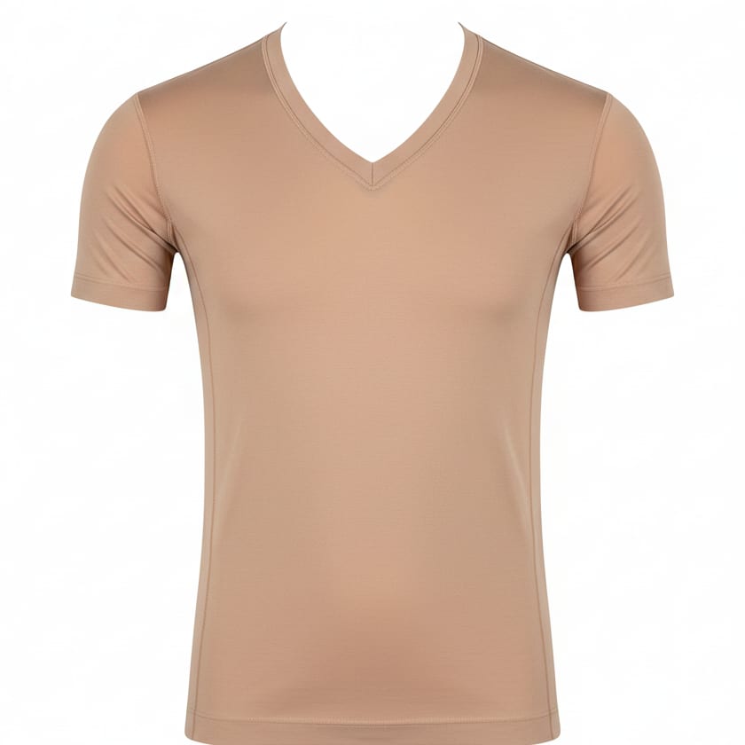 Tan v-neck tee in modal jersey