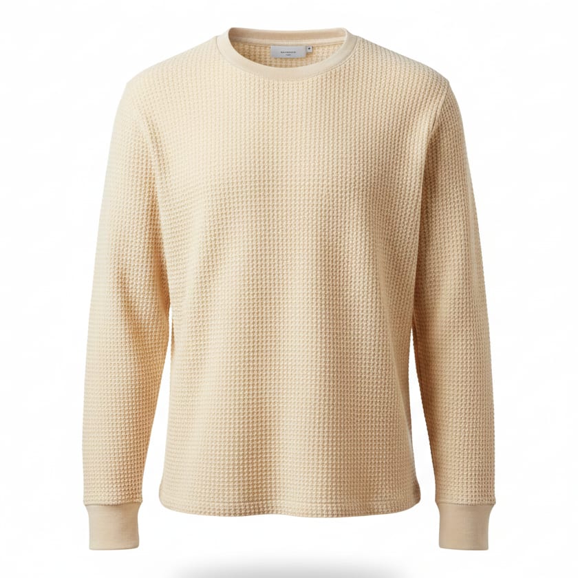 Waffle-knit crew in bamboo-modal blend