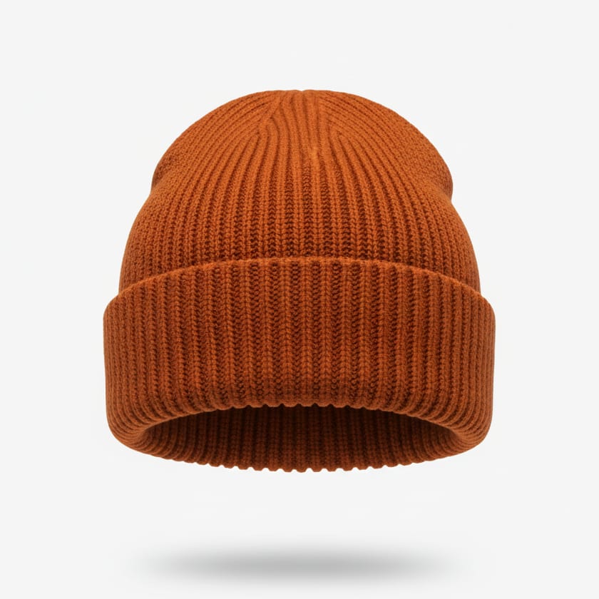 Rust ribbed-knit cuffed beanie