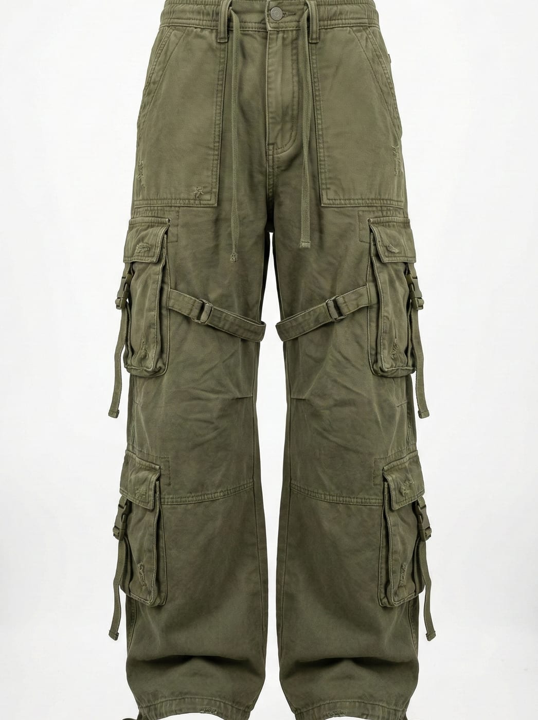 Olive relaxed-fit cargo trousers with utility pockets