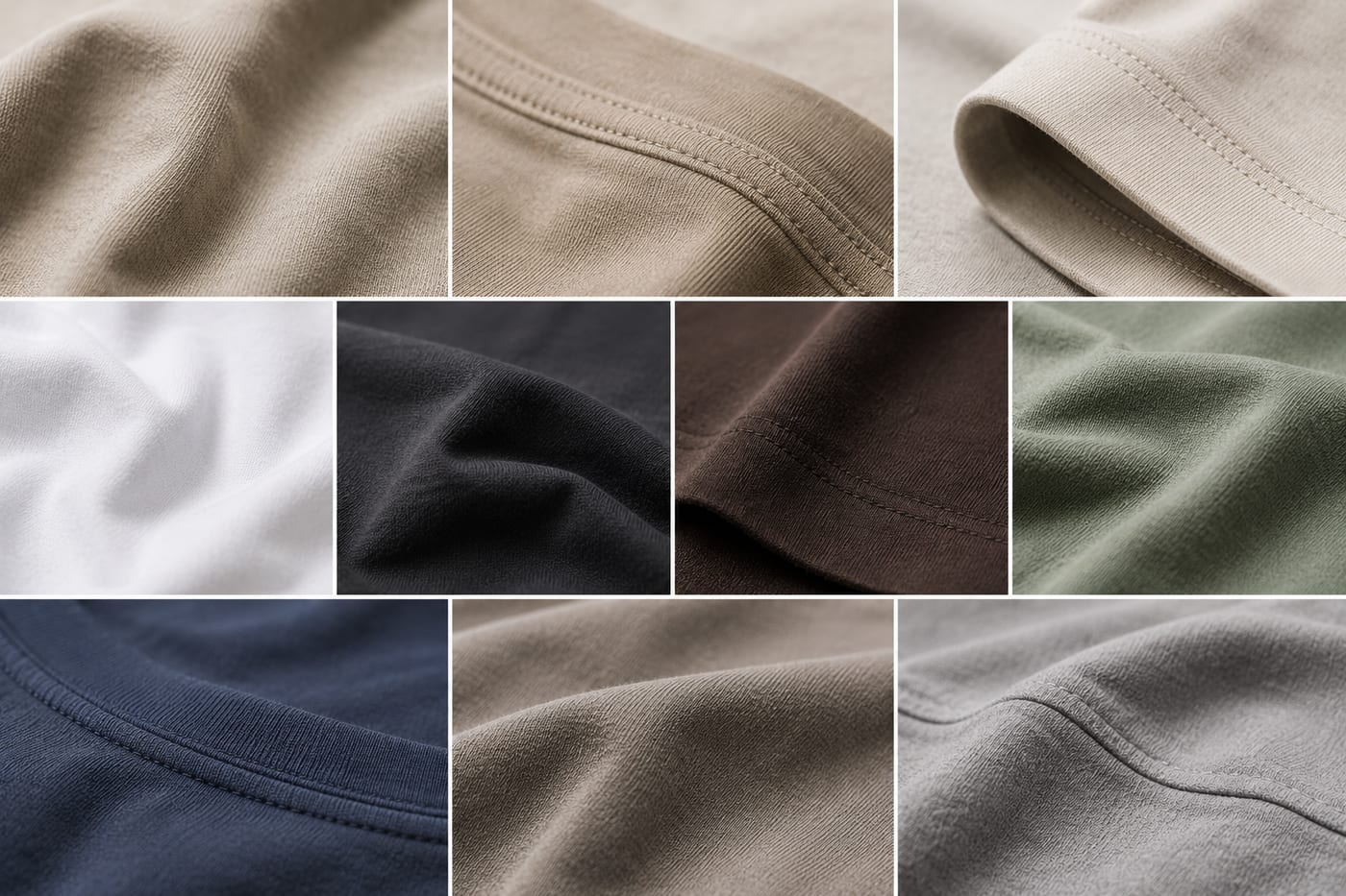 Undyed and natural-tone knit swatches