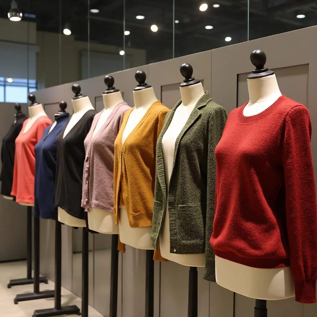 Knitted samples in a range of yarns and gauges