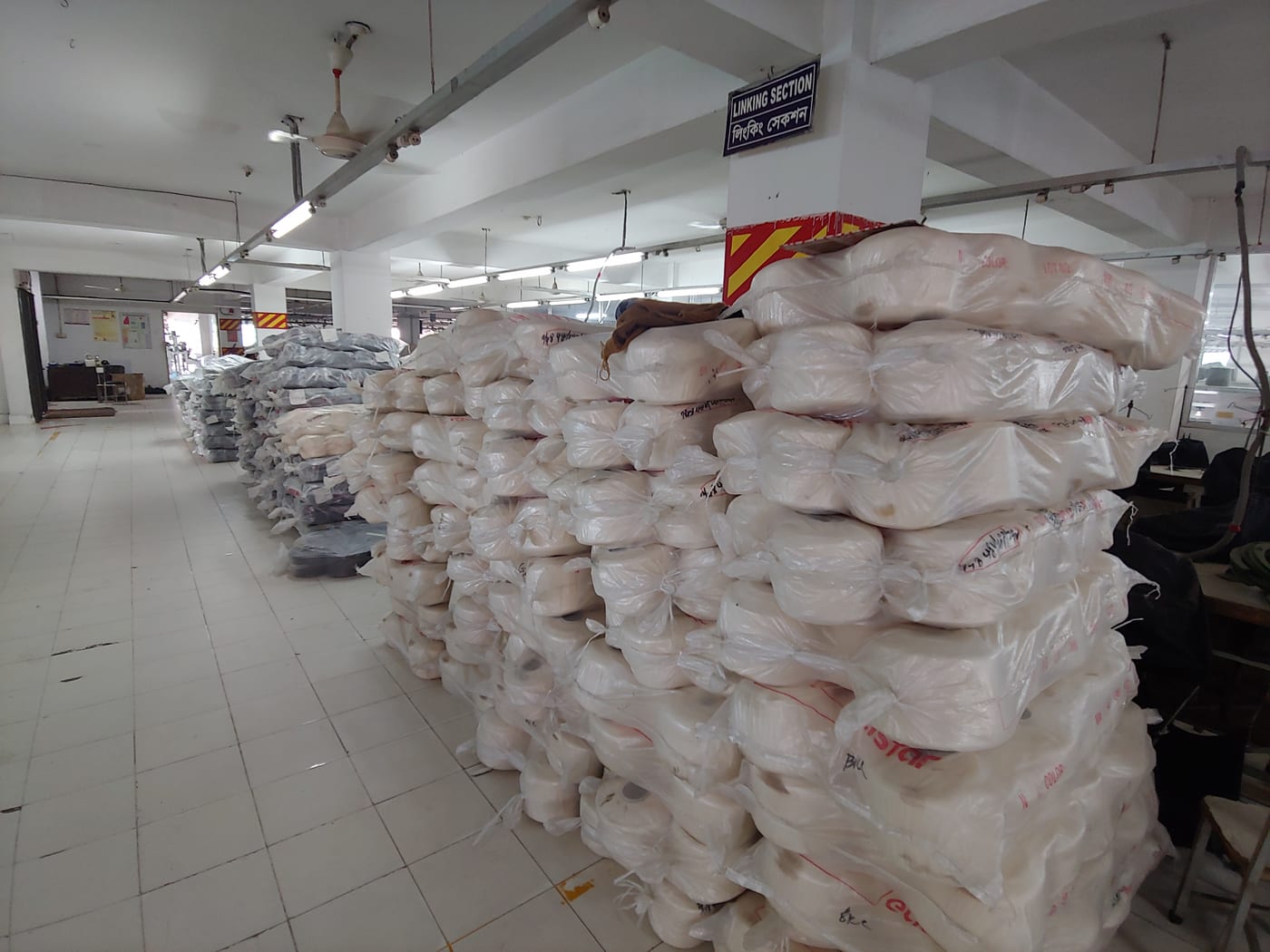 Cartons packed and labelled for export at a Bangladeshi garment factory