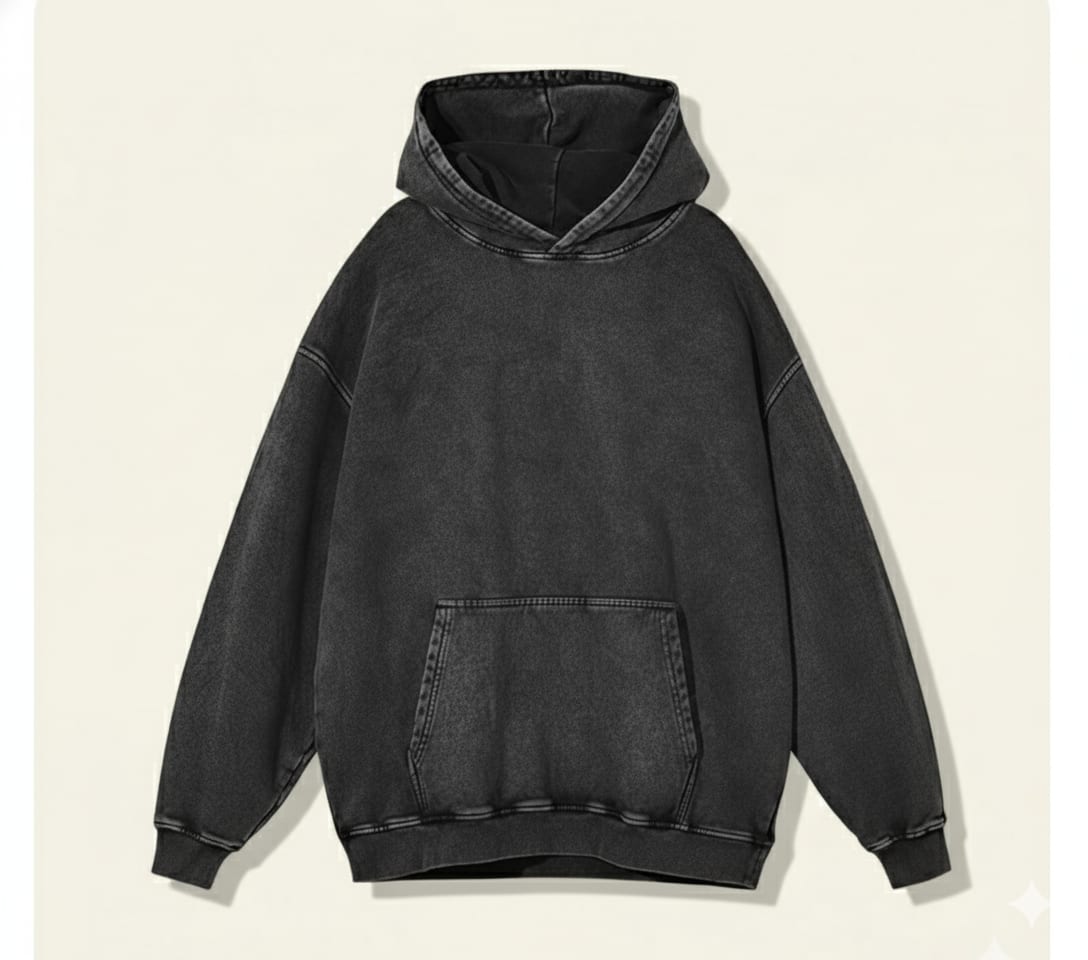 Acid-wash black pullover hoodie