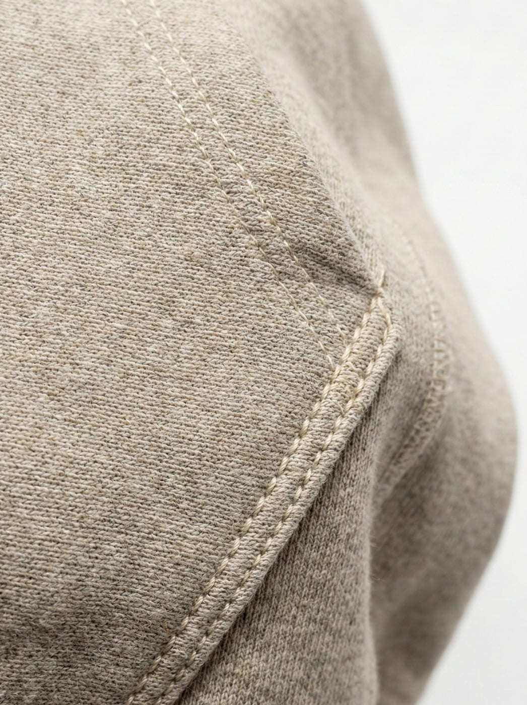 Close-up of a raglan seam on loopback terry