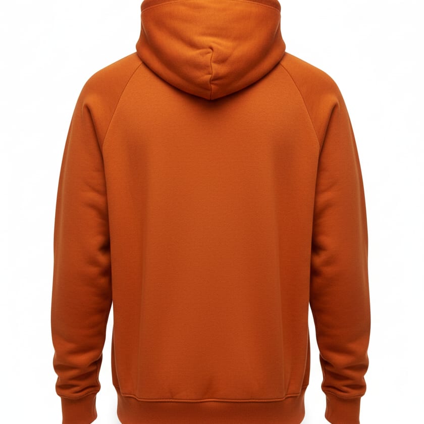 Rust heavyweight hoodie, back view
