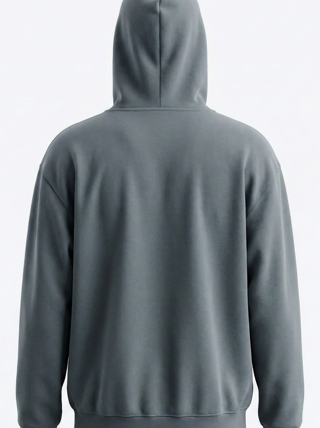 Slate grey hoodie photographed from the back