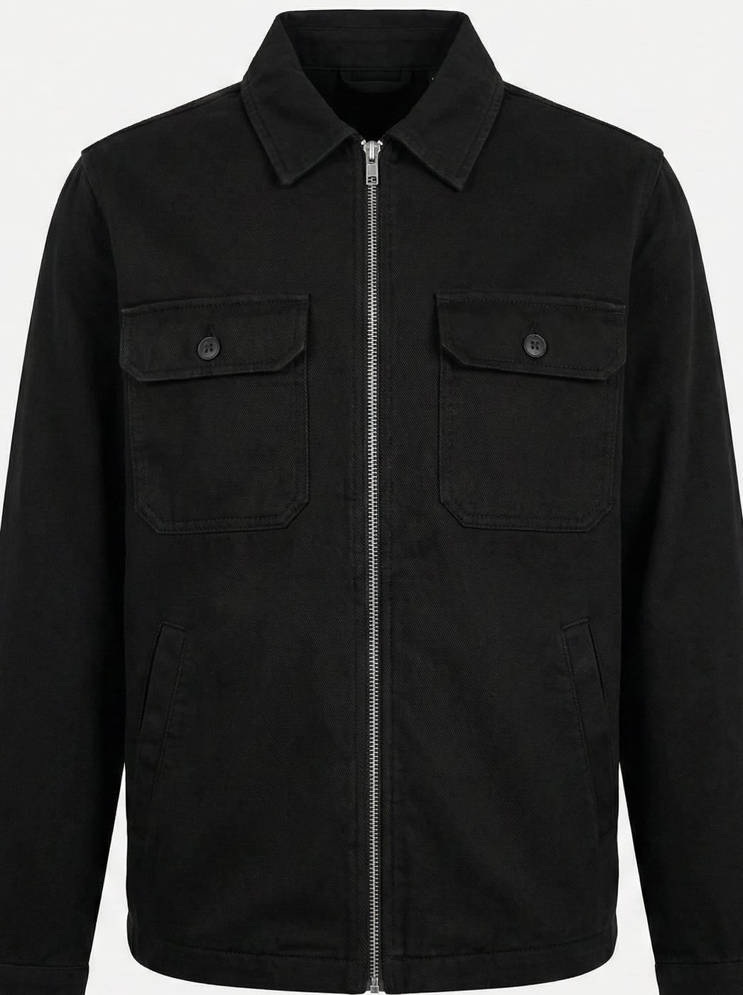 Black zip-through work overshirt with chest pockets