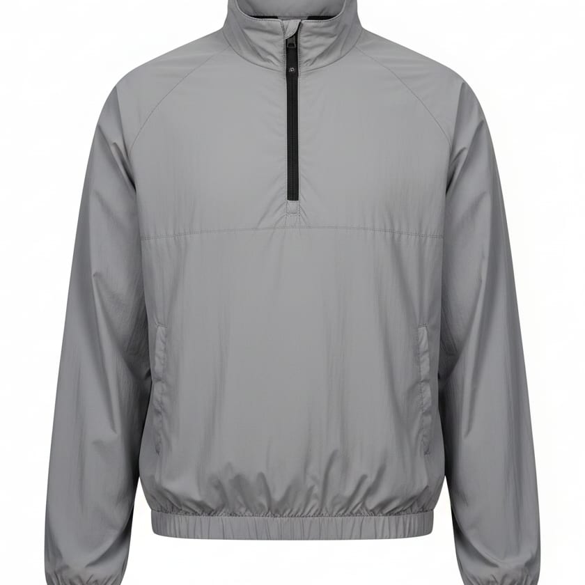 Grey quarter-zip windbreaker pullover