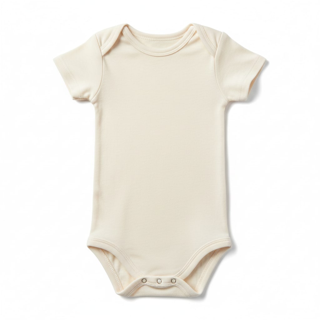 Natural undyed cotton jersey baby bodysuit with snap fastenings