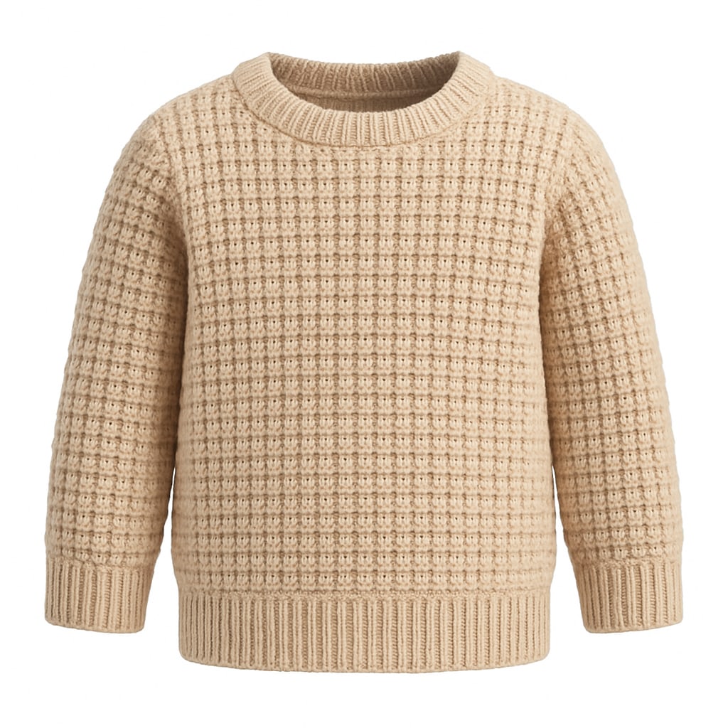 Beige basketweave children’s sweater in chunky gauge