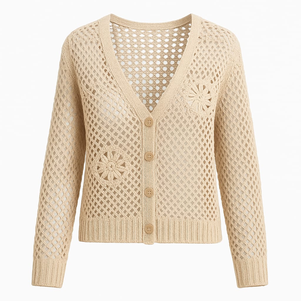 Cream open-stitch crochet cardigan