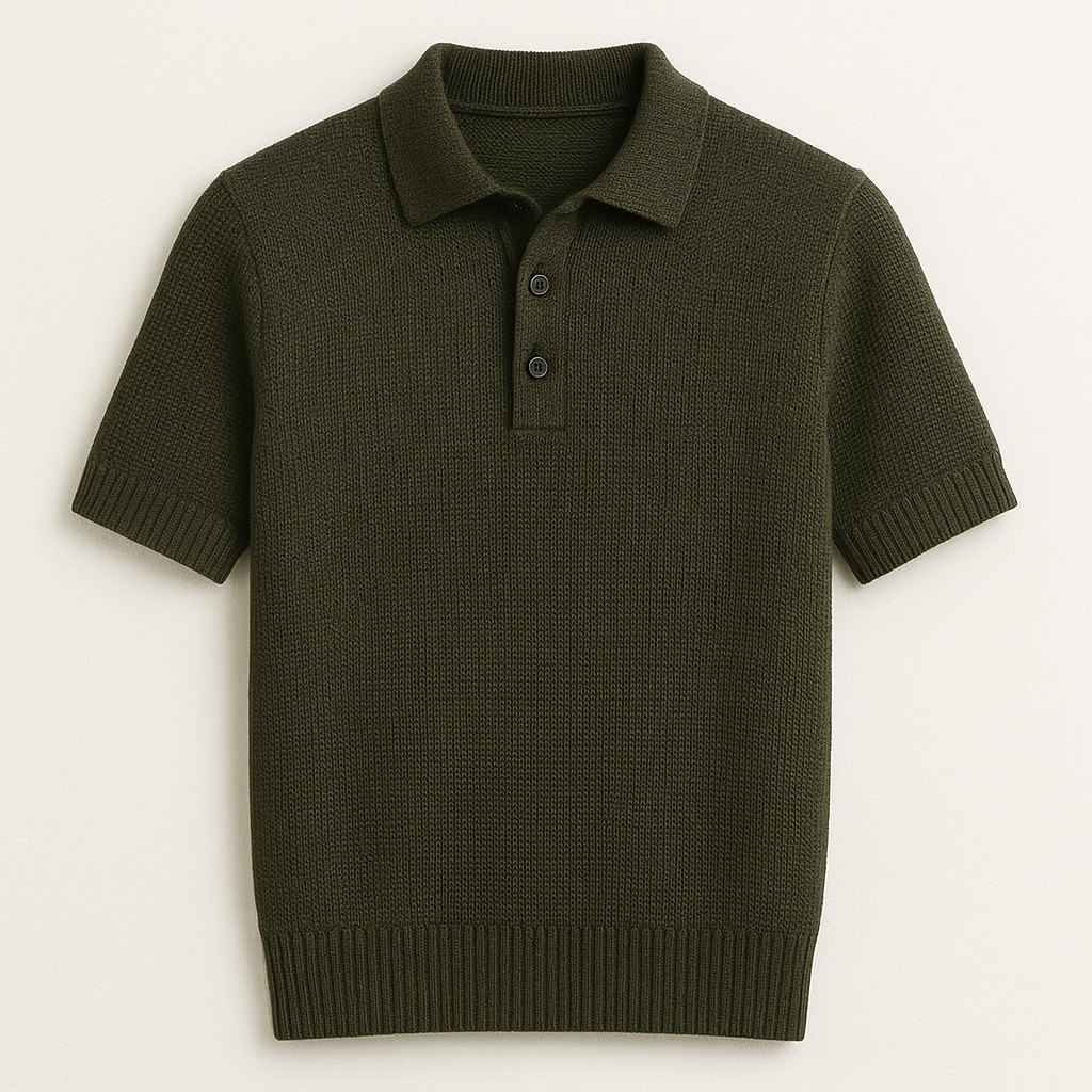 Olive knitted button polo shirt