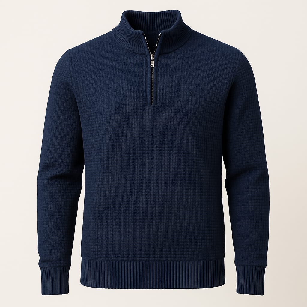 Navy knitted quarter-zip pullover