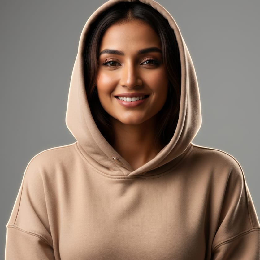 Model wearing a relaxed-fit hoodie