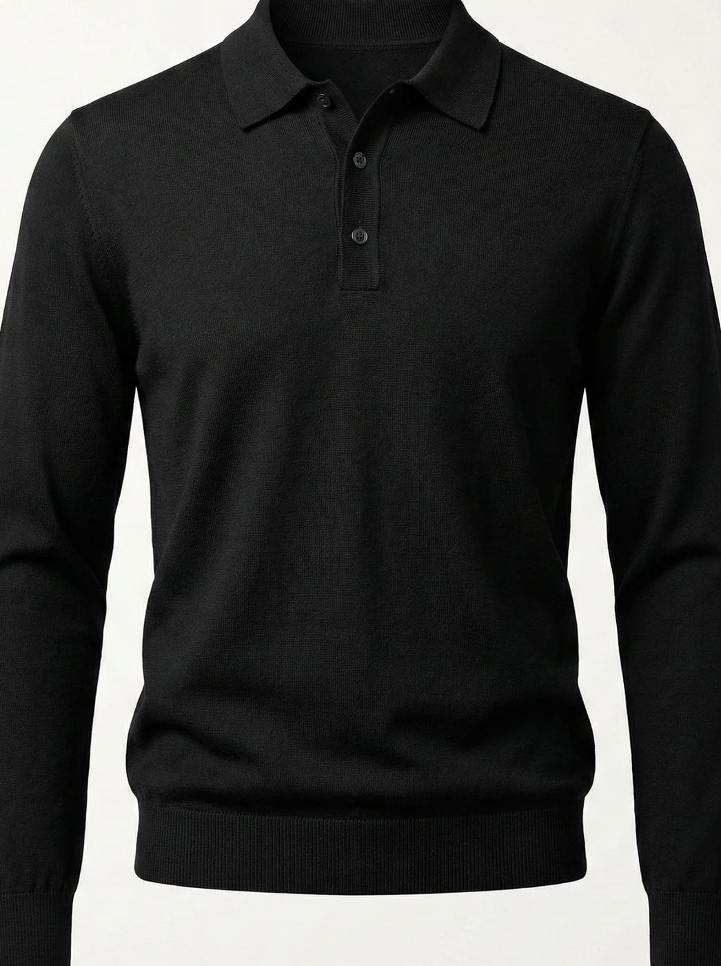 Black fine-gauge knitted long-sleeve polo