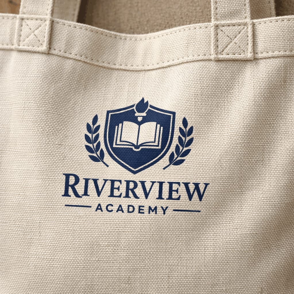 Pupils carrying branded school tote bags