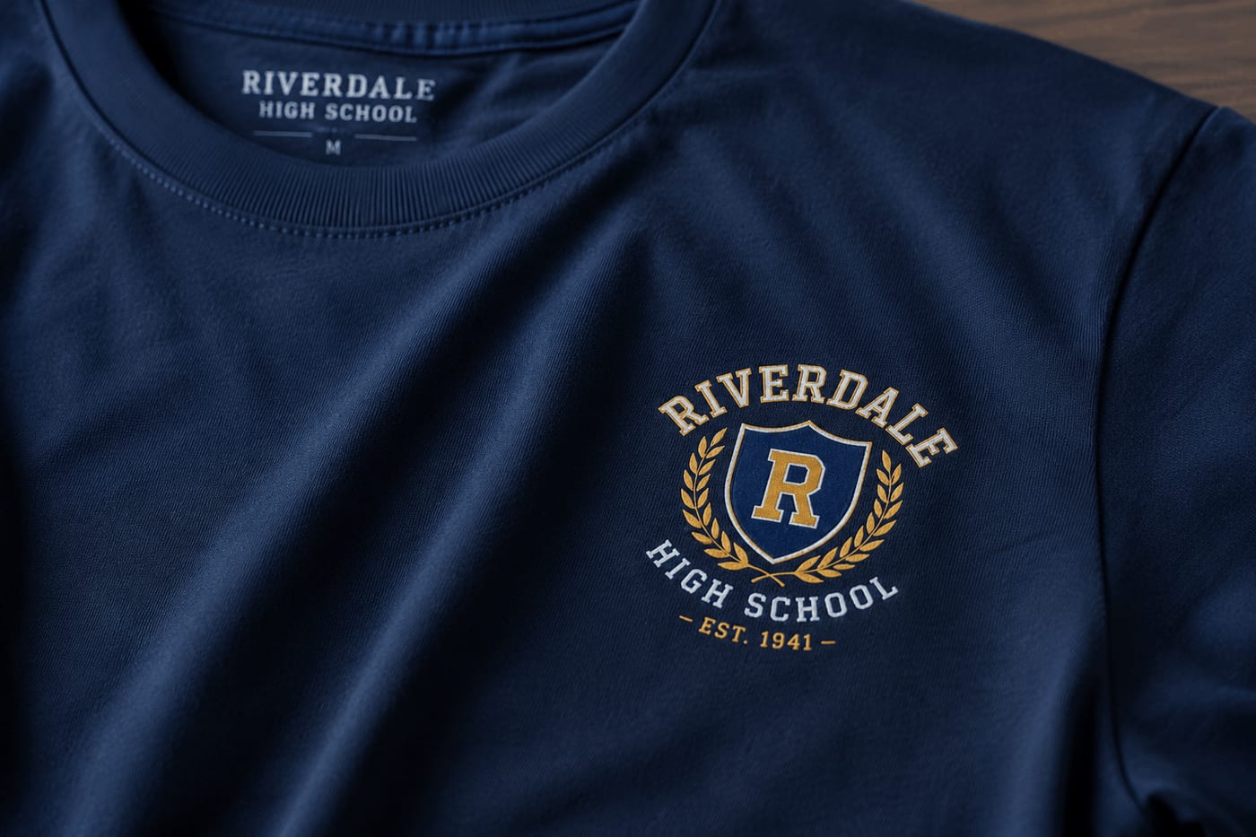 Navy school polo shirt with an embroidered school crest