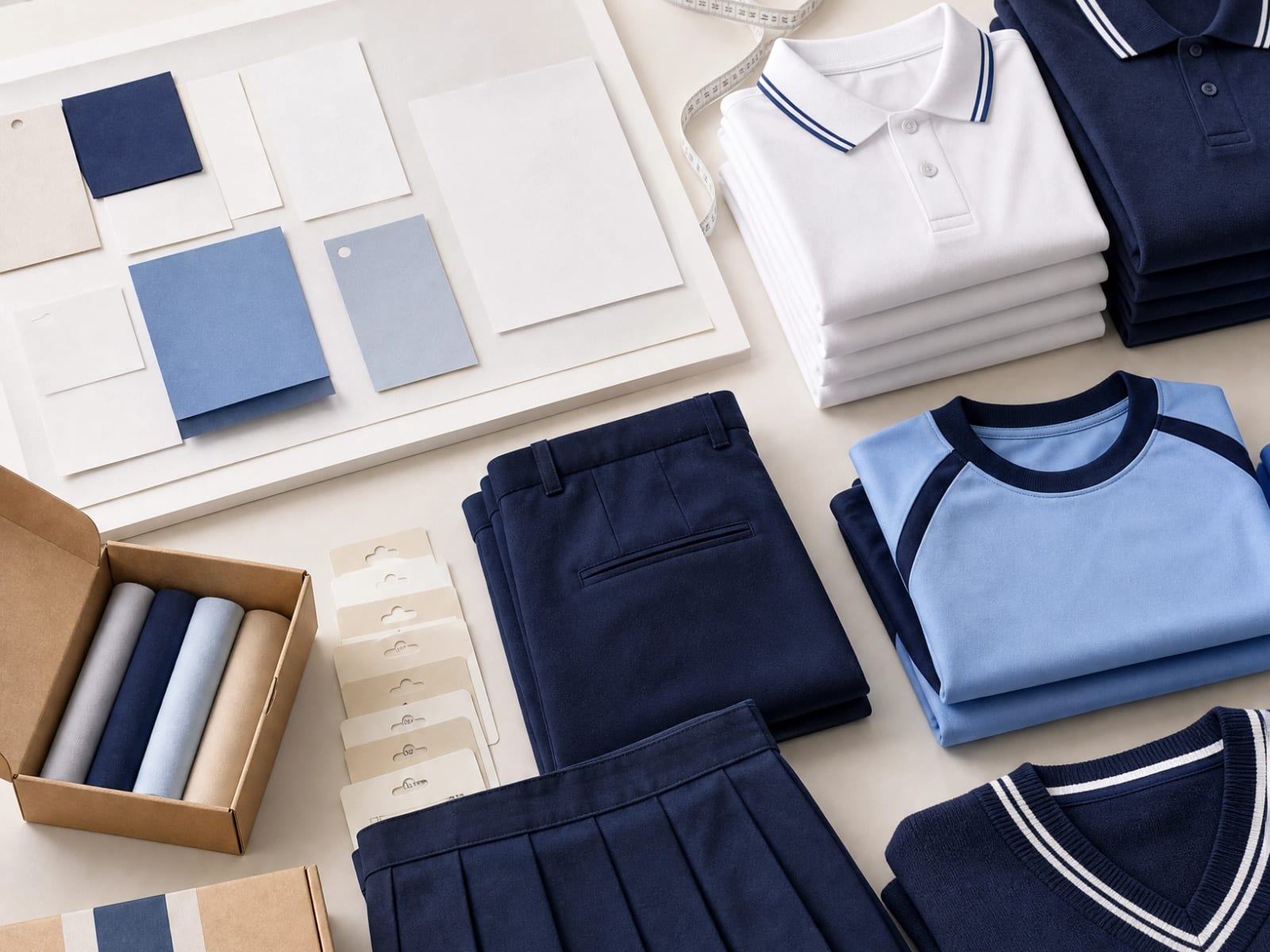 School uniform samples and embroidered crests manufactured by Sleek Apparels
