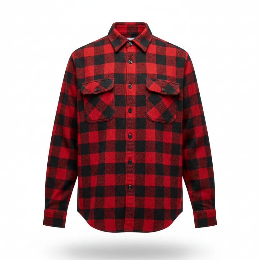 Red and black buffalo-check flannel shirt