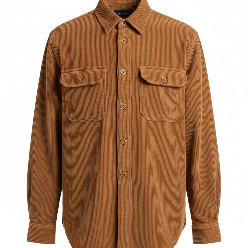 Tan brushed flannel overshirt with twin chest pockets