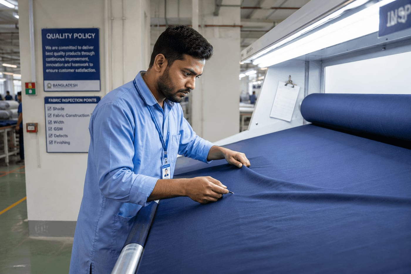 Fabric inspected before cutting to reduce waste