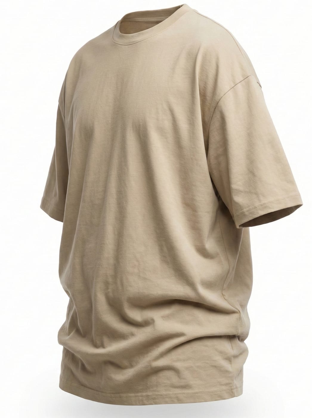 Sand oversized heavyweight t-shirt, side profile showing drape